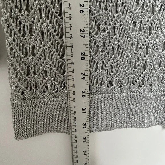 Chico's Metallic Open Knit Top Womens 3 Silver Crochet Tunic Glam Beach Cover Up - Picture 6 of 11